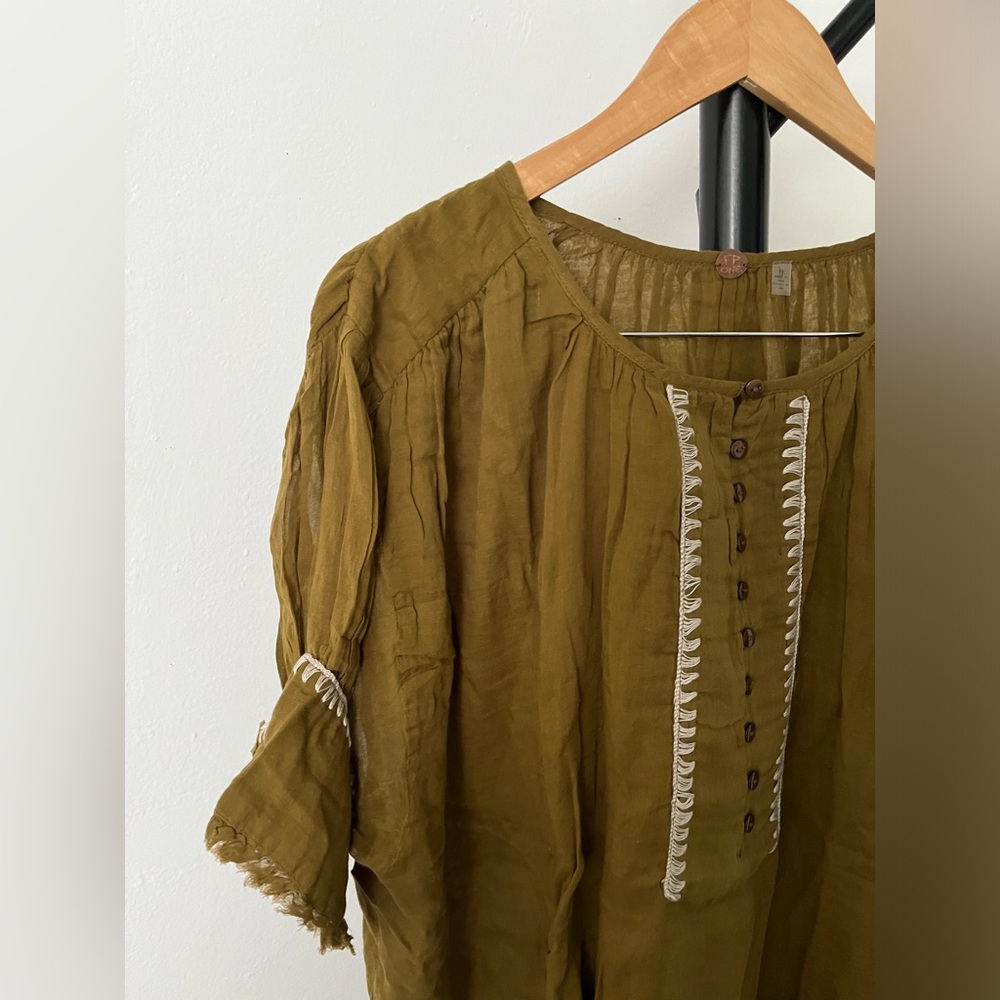 NWT FREE PEOPLE FP ONE Alexi Stitched Top | Green MSRP $88 Oversized - Picture 7 of 7